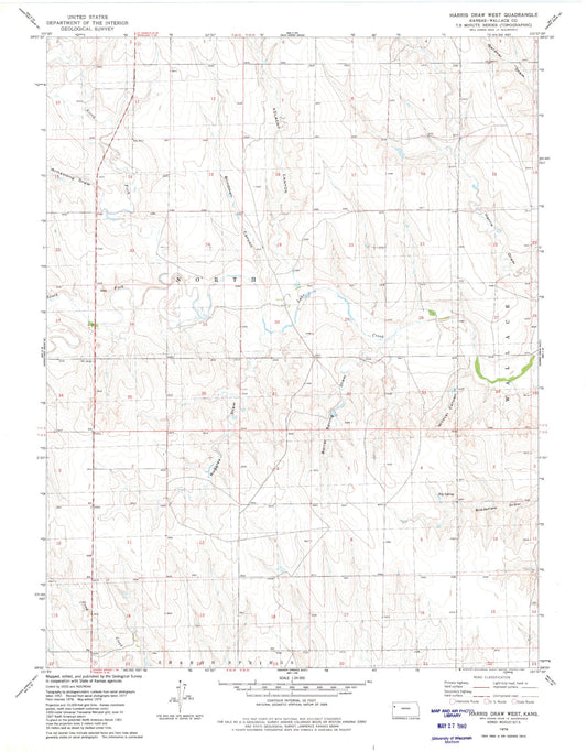 Classic USGS Harris Draw West Kansas 7.5'x7.5' Topo Map Image