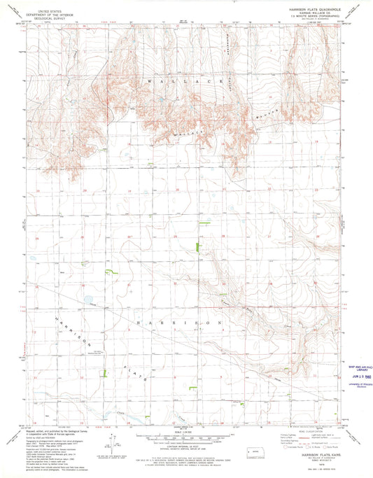 Classic USGS Harrison Flats Kansas 7.5'x7.5' Topo Map Image