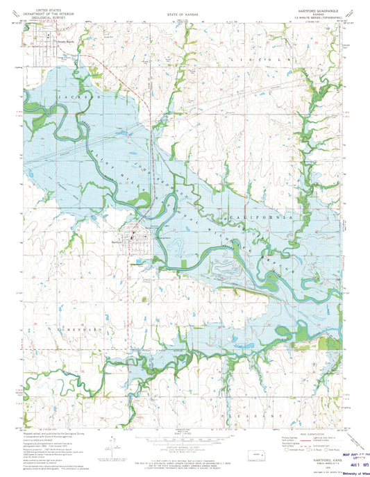 Classic USGS Hartford Kansas 7.5'x7.5' Topo Map Image