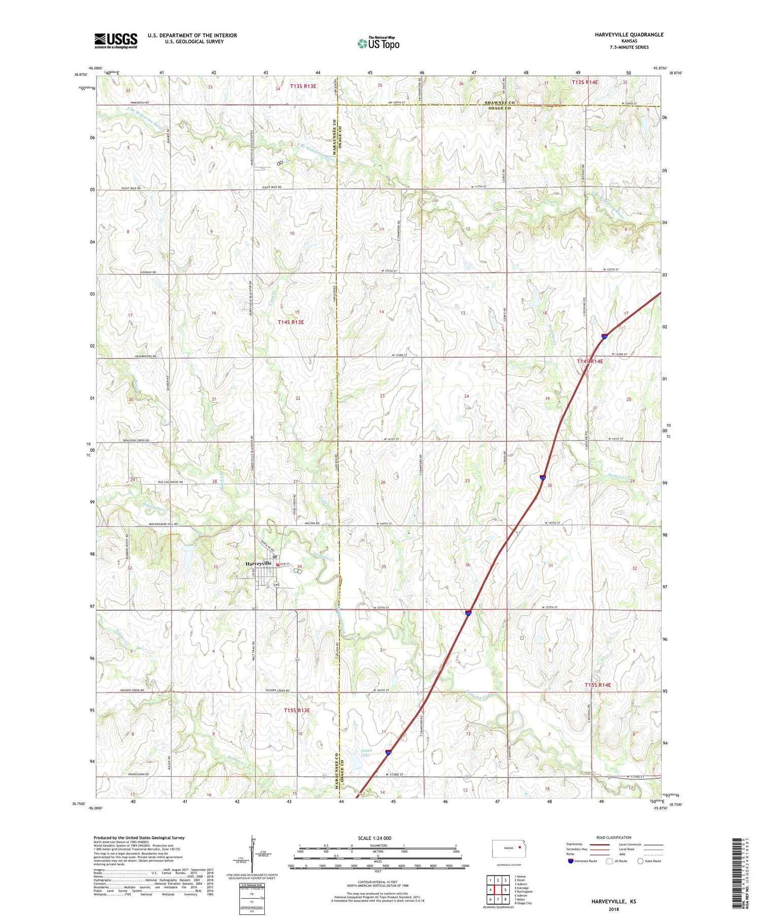 Harveyville Kansas US Topo Map Image