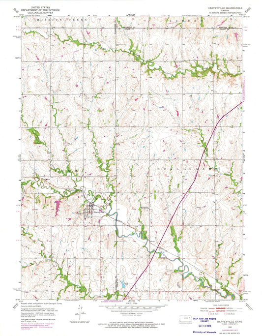 Classic USGS Harveyville Kansas 7.5'x7.5' Topo Map Image