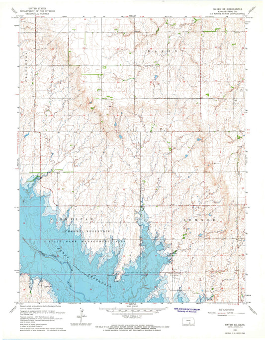 Classic USGS Haven SE Kansas 7.5'x7.5' Topo Map Image