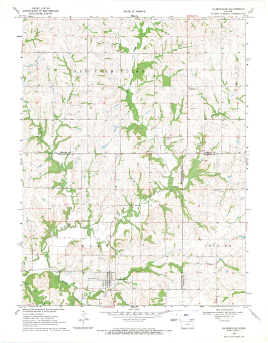 Classic USGS Havensville Kansas 7.5'x7.5' Topo Map Image
