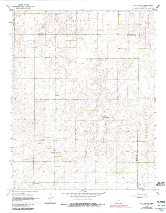 Classic USGS Haviland NE Kansas 7.5'x7.5' Topo Map Image