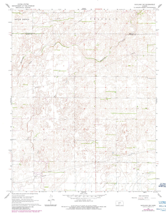 Classic USGS Haviland NW Kansas 7.5'x7.5' Topo Map Image