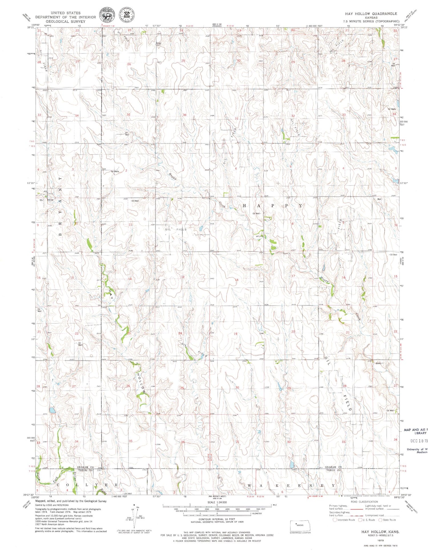 Classic USGS Hay Hollow Kansas 7.5'x7.5' Topo Map Image
