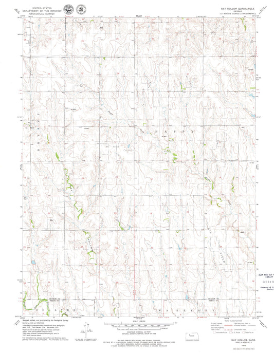 Classic USGS Hay Hollow Kansas 7.5'x7.5' Topo Map Image