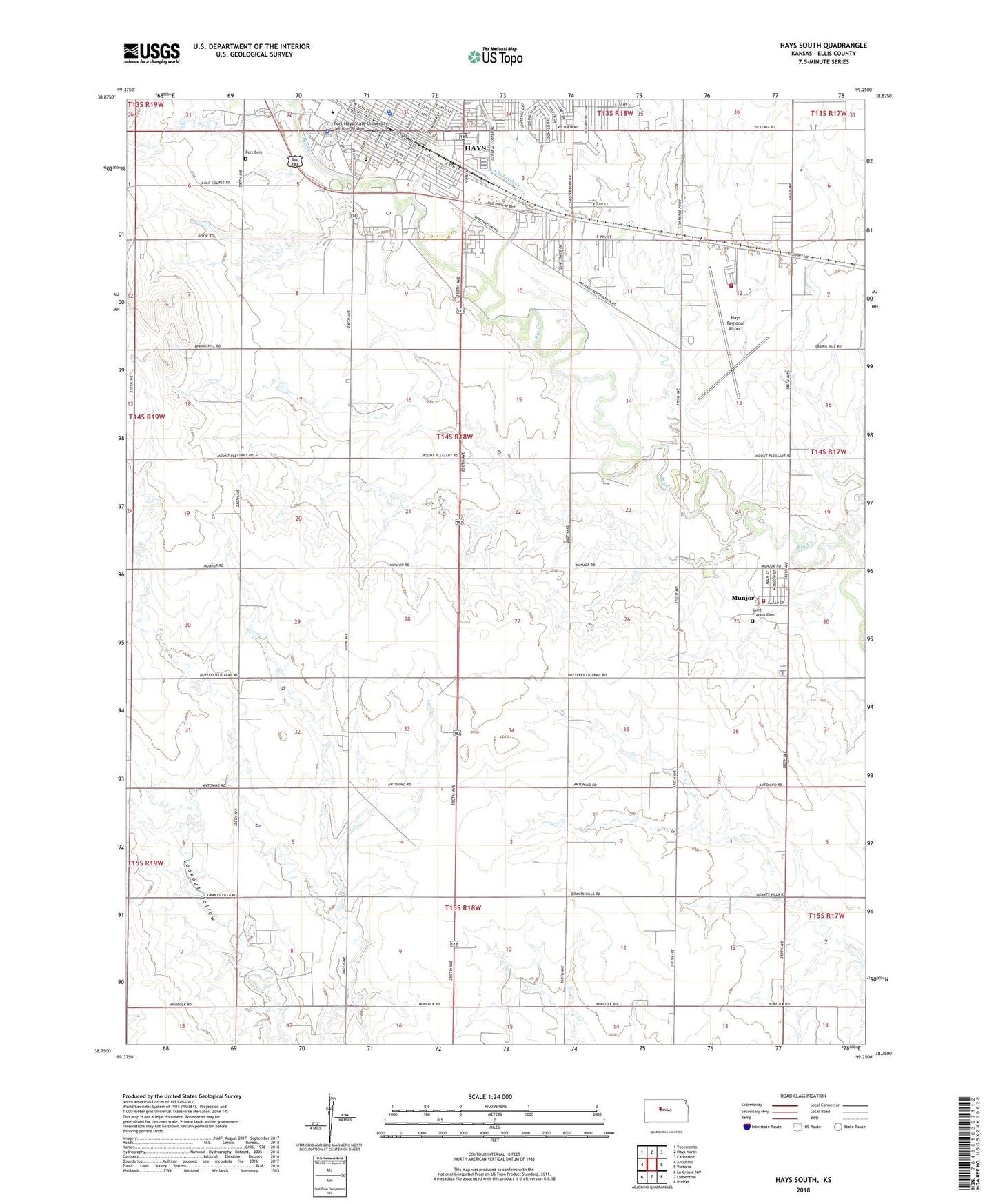 Hays South Kansas US Topo Map Image