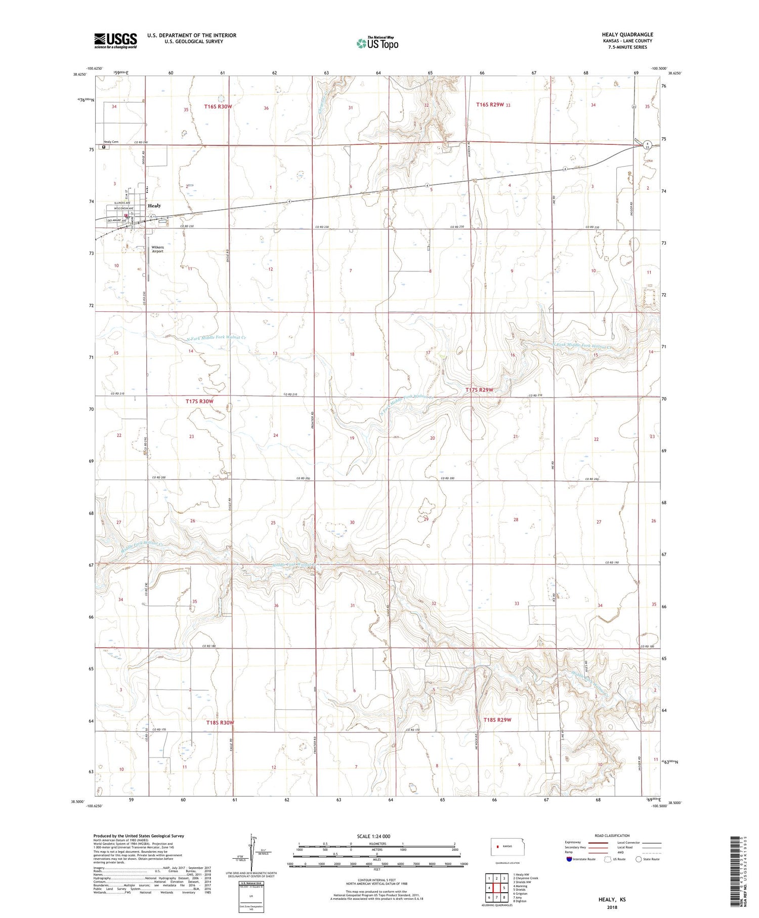 Healy Kansas US Topo Map Image