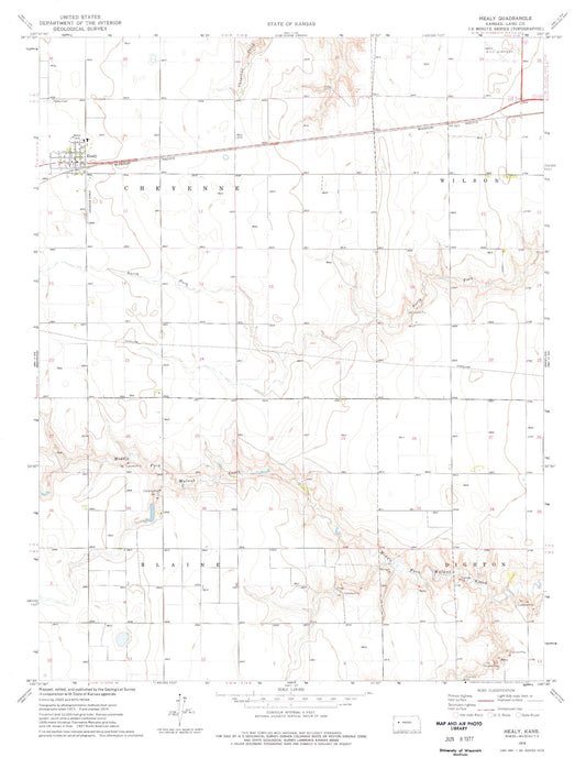 Classic USGS Healy Kansas 7.5'x7.5' Topo Map Image