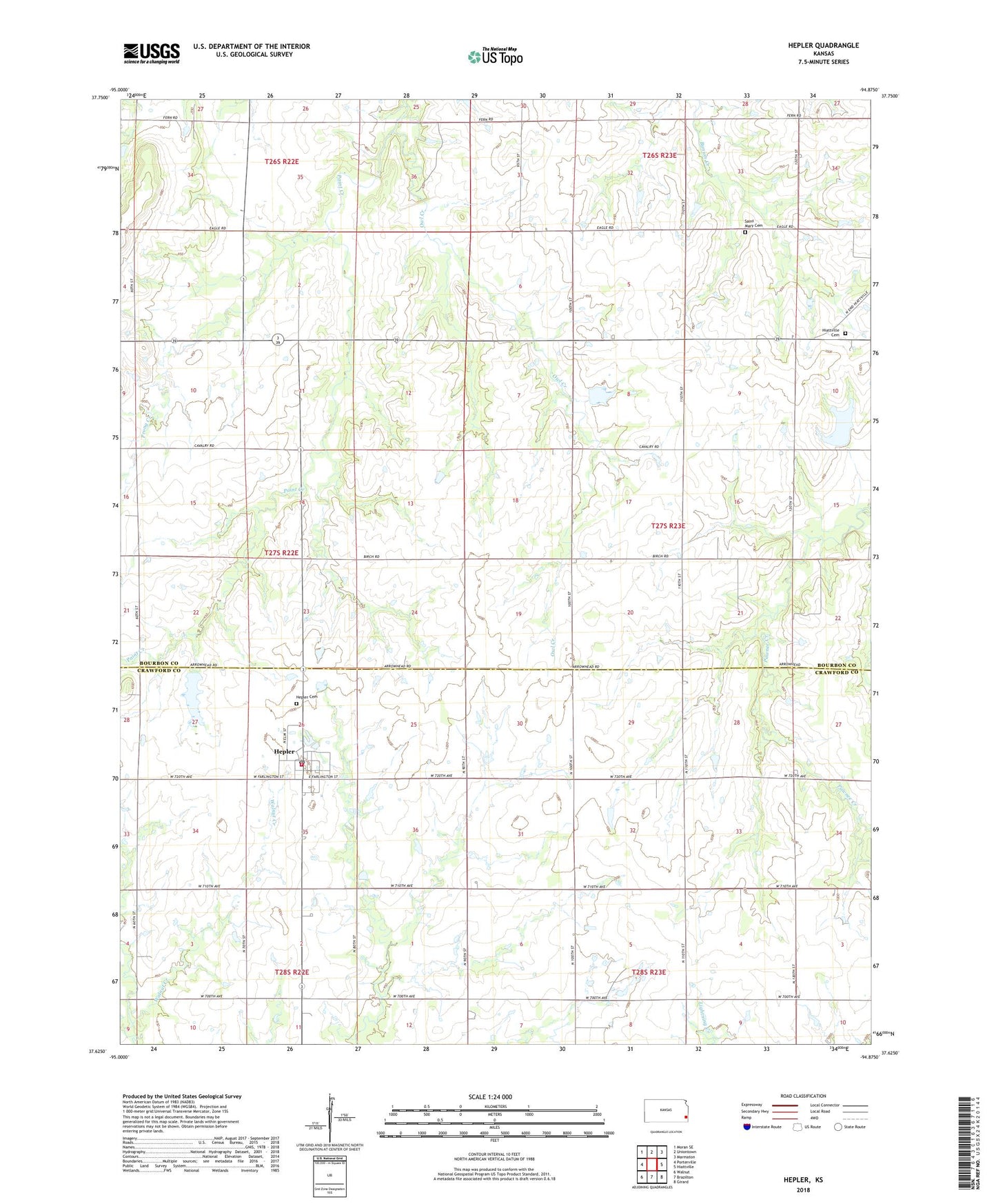 Hepler Kansas US Topo Map Image