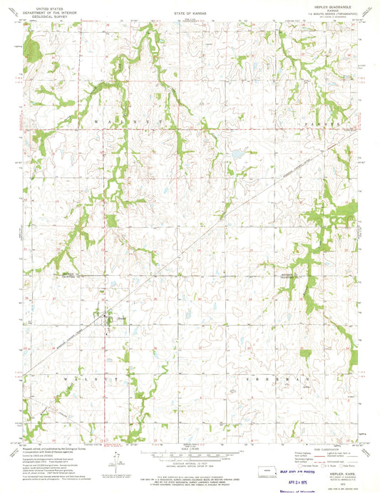 Classic USGS Hepler Kansas 7.5'x7.5' Topo Map Image
