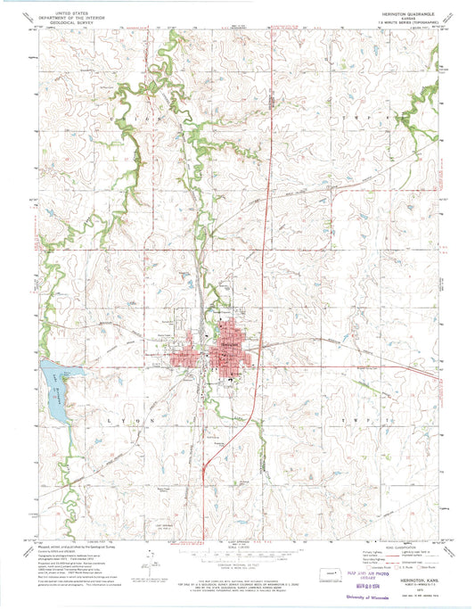 Classic USGS Herington Kansas 7.5'x7.5' Topo Map Image
