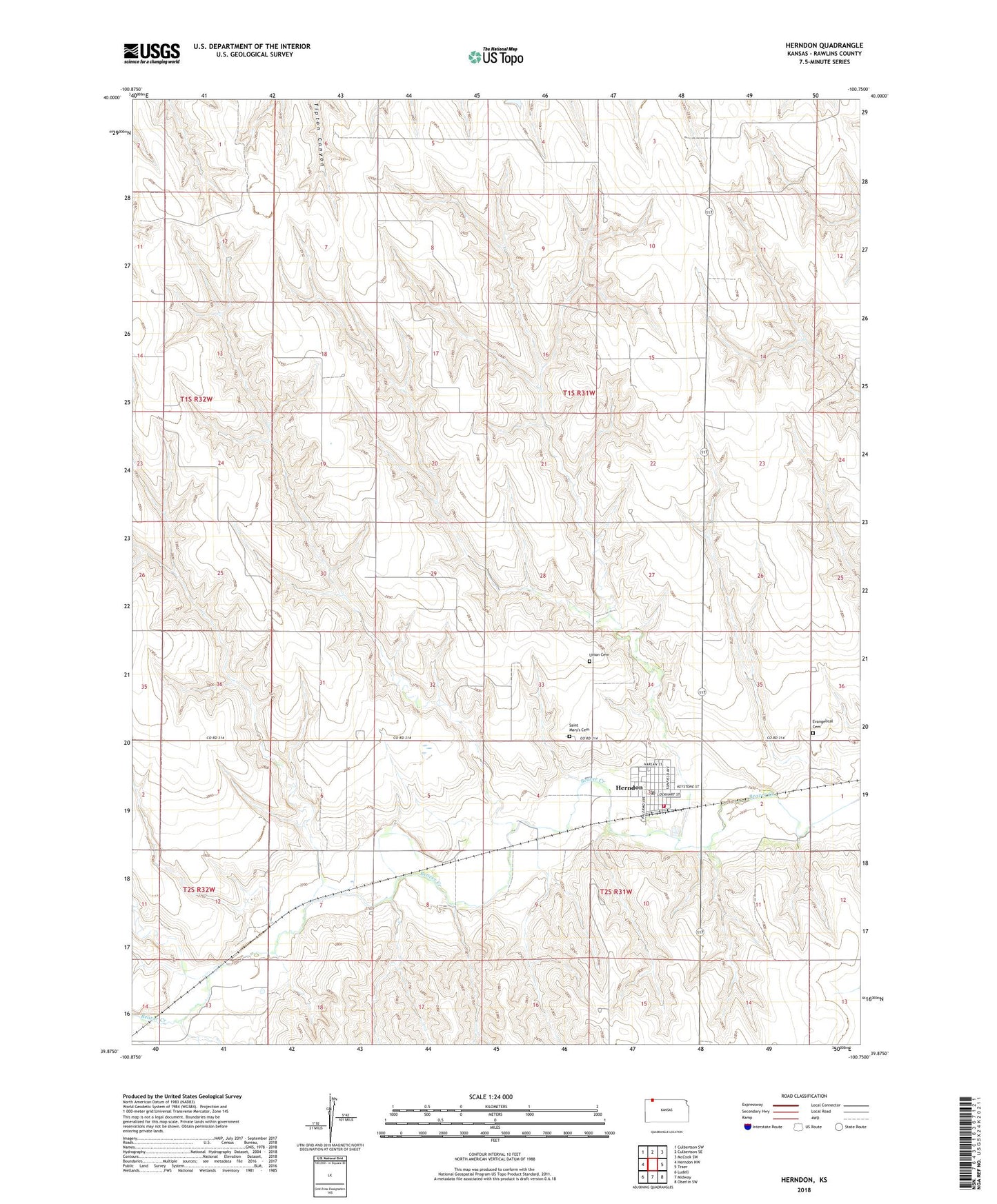 Herndon Kansas US Topo Map Image