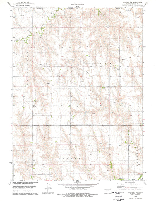Classic USGS Herndon NW Kansas 7.5'x7.5' Topo Map Image