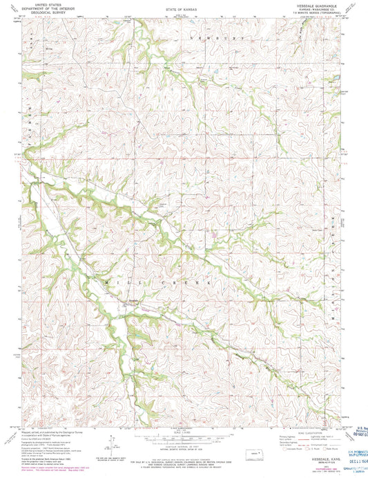 Classic USGS Hessdale Kansas 7.5'x7.5' Topo Map Image