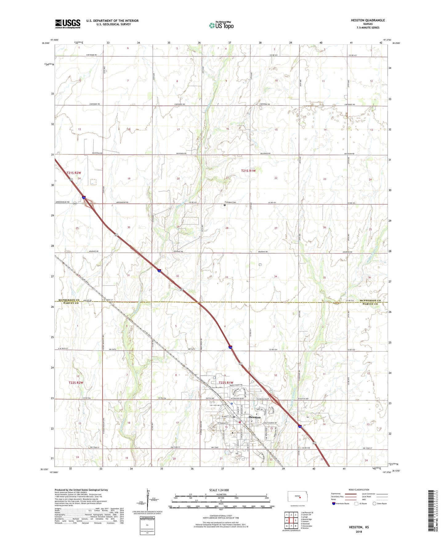 Hesston Kansas US Topo Map Image