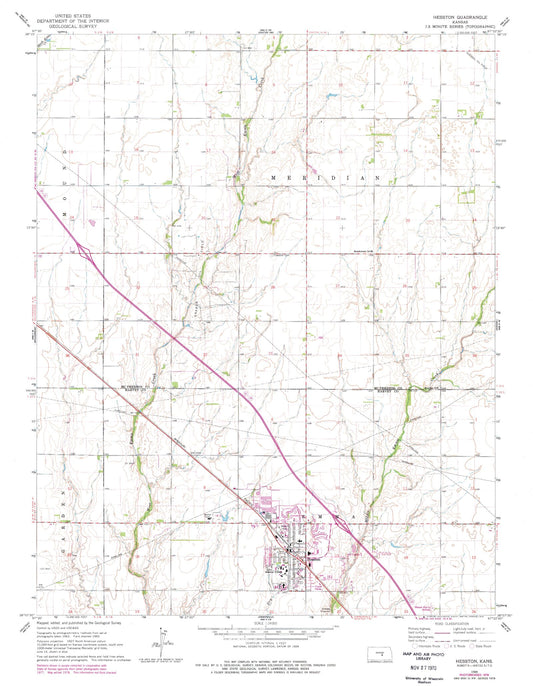 Classic USGS Hesston Kansas 7.5'x7.5' Topo Map Image