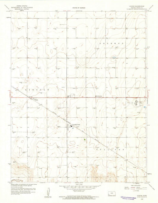Classic USGS Hickok Kansas 7.5'x7.5' Topo Map Image