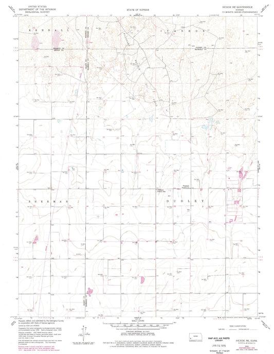 Classic USGS Hickok NE Kansas 7.5'x7.5' Topo Map Image