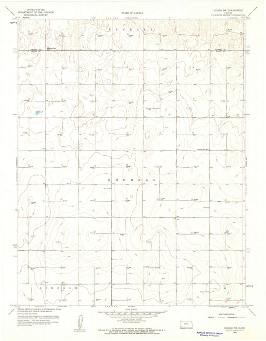 Classic USGS Hickok NW Kansas 7.5'x7.5' Topo Map Image