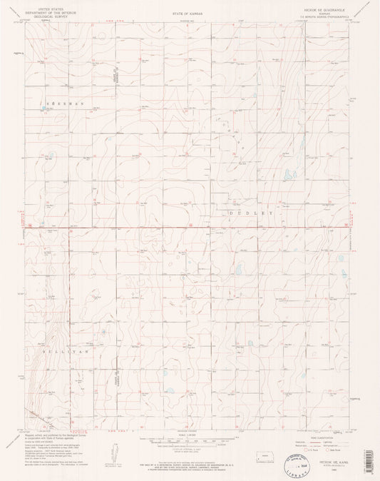 Classic USGS Hickok SE Kansas 7.5'x7.5' Topo Map Image