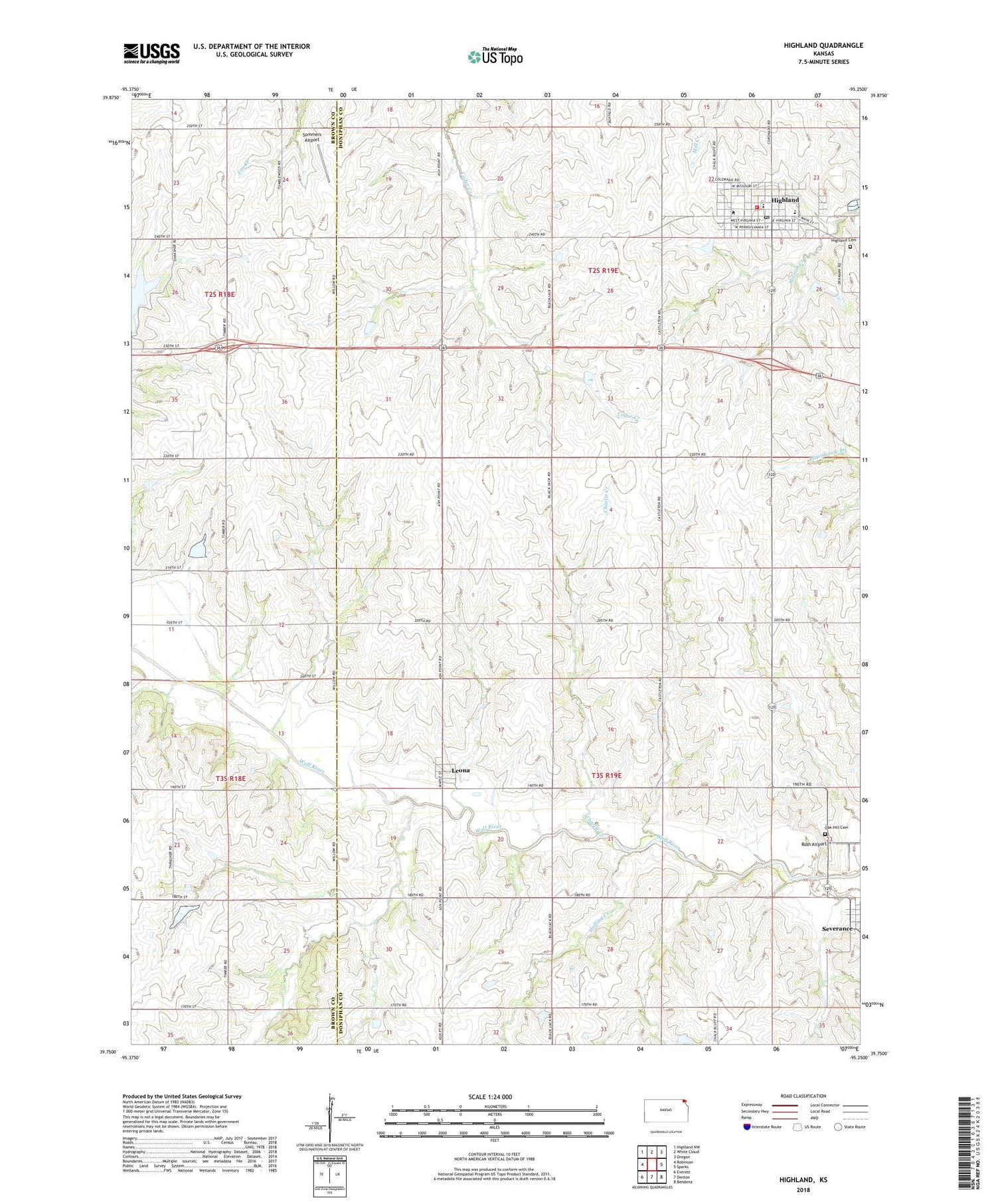 Highland Kansas US Topo Map Image