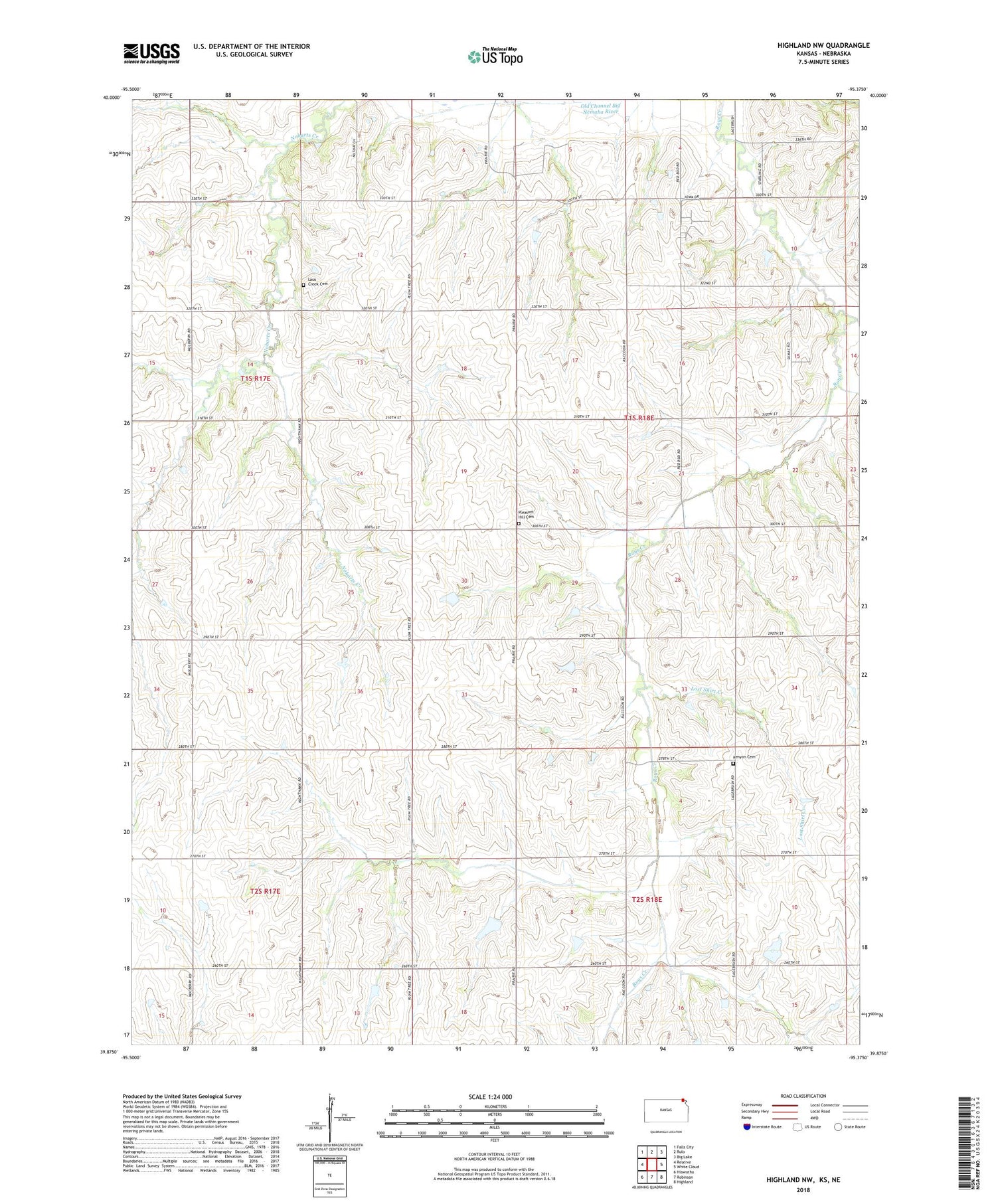 Highland NW Kansas US Topo Map Image