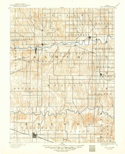 Historic 1893 Hill City Kansas 30'x30' Topo Map Image