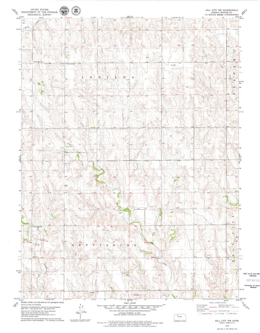 Classic USGS Hill City NW Kansas 7.5'x7.5' Topo Map Image