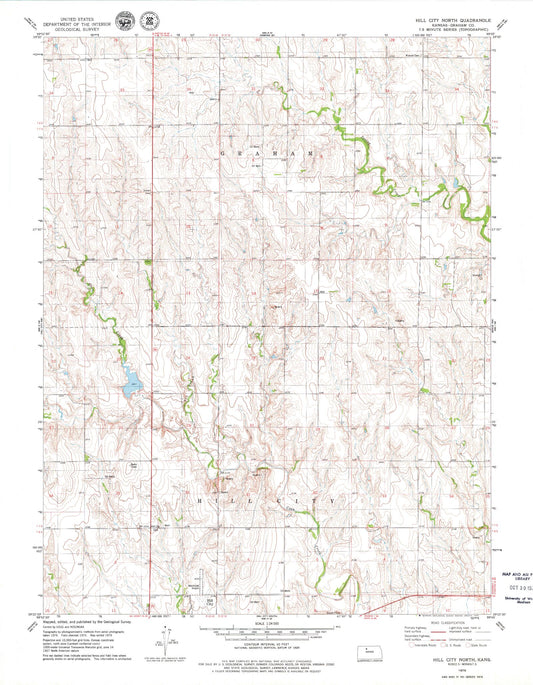 Classic USGS Hill City North Kansas 7.5'x7.5' Topo Map Image