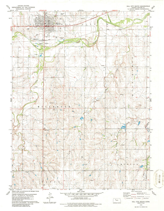 Classic USGS Hill City South Kansas 7.5'x7.5' Topo Map Image