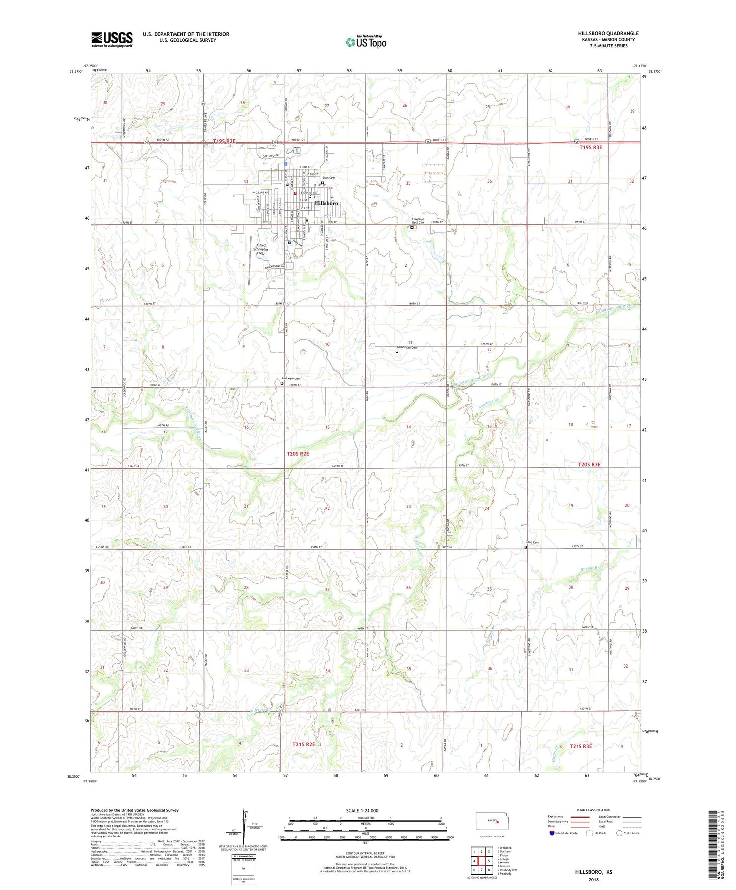 Hillsboro Kansas US Topo Map Image