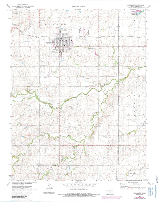 Classic USGS Hillsboro Kansas 7.5'x7.5' Topo Map Image