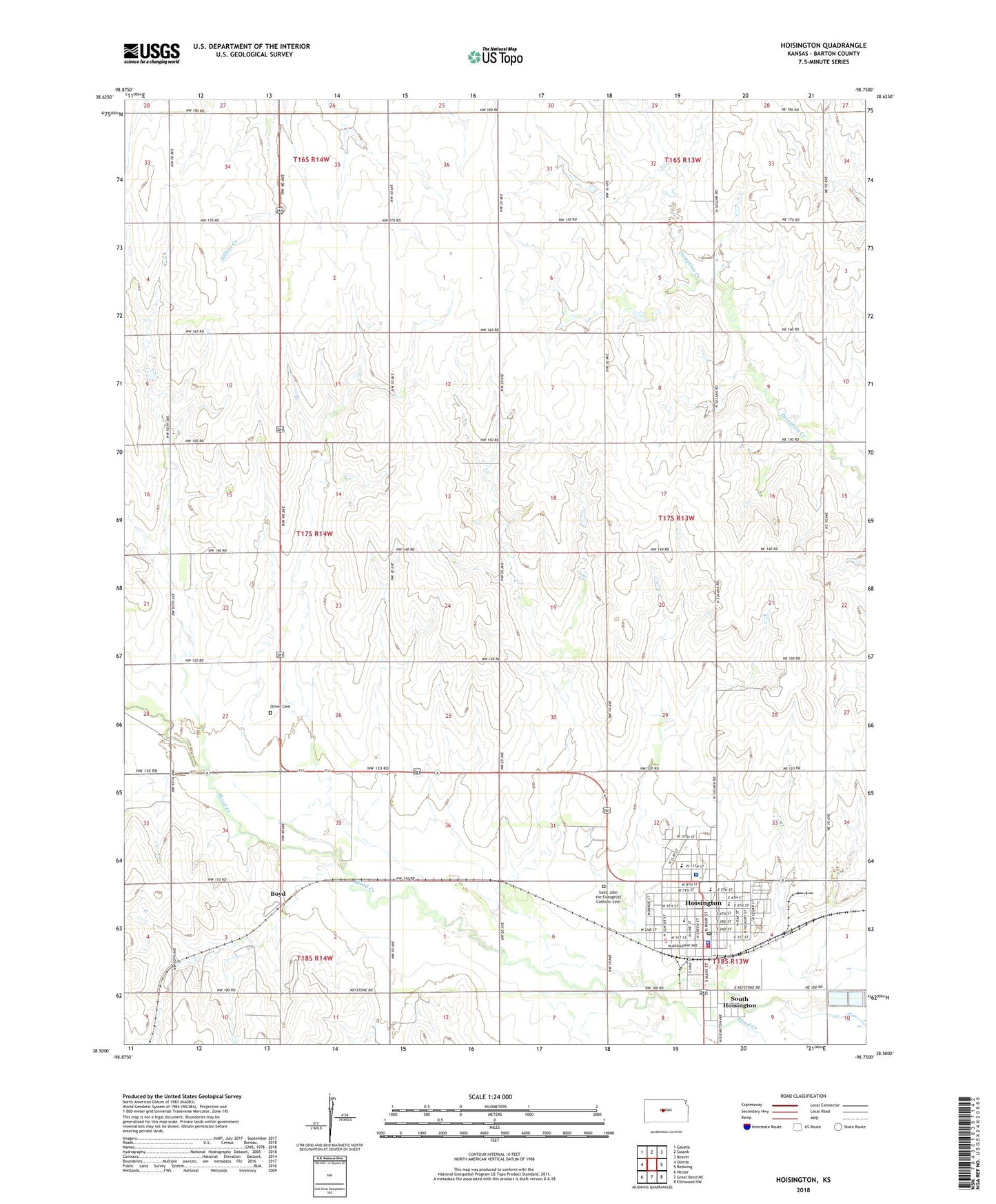 Hoisington Kansas US Topo Map Image