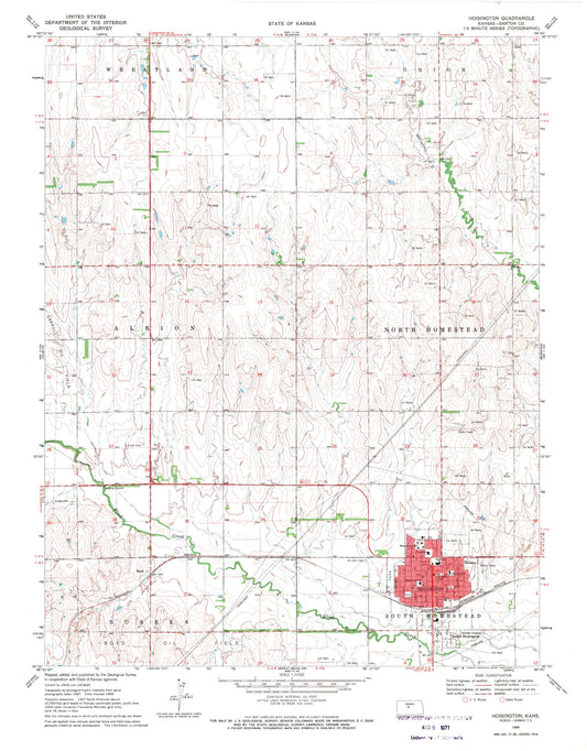 Classic USGS Hoisington Kansas 7.5'x7.5' Topo Map Image