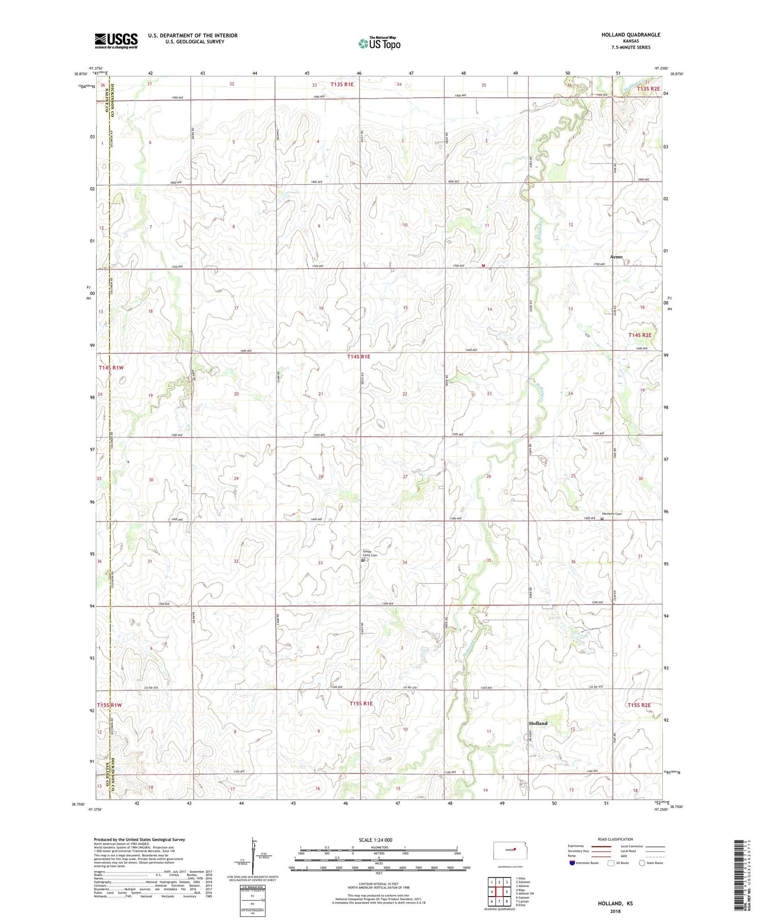 Holland Kansas US Topo Map Image