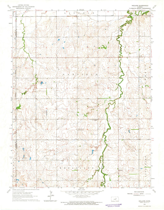 Classic USGS Holland Kansas 7.5'x7.5' Topo Map Image