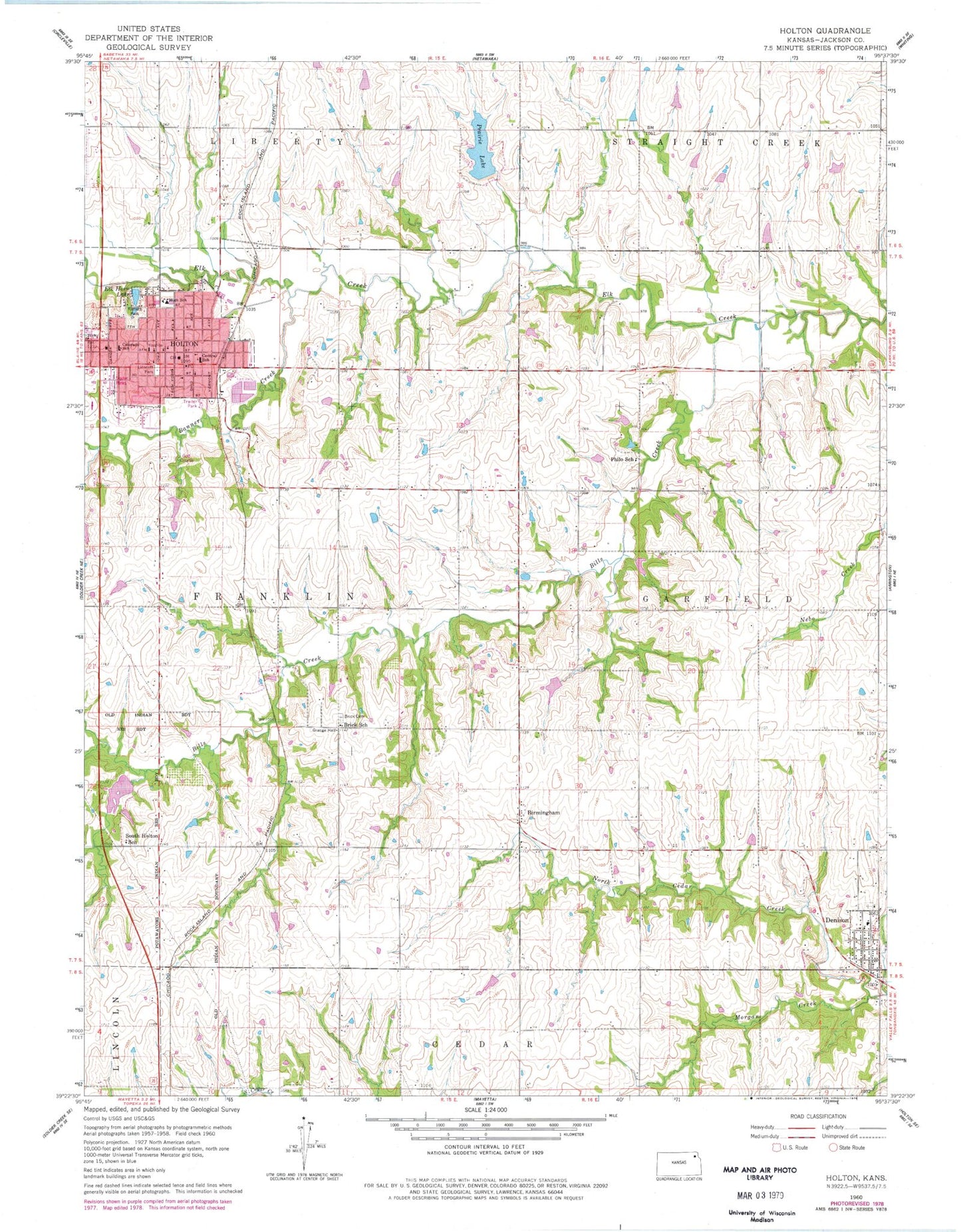 Classic USGS Holton Kansas 7.5'x7.5' Topo Map Image