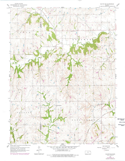 Classic USGS Holton SE Kansas 7.5'x7.5' Topo Map Image