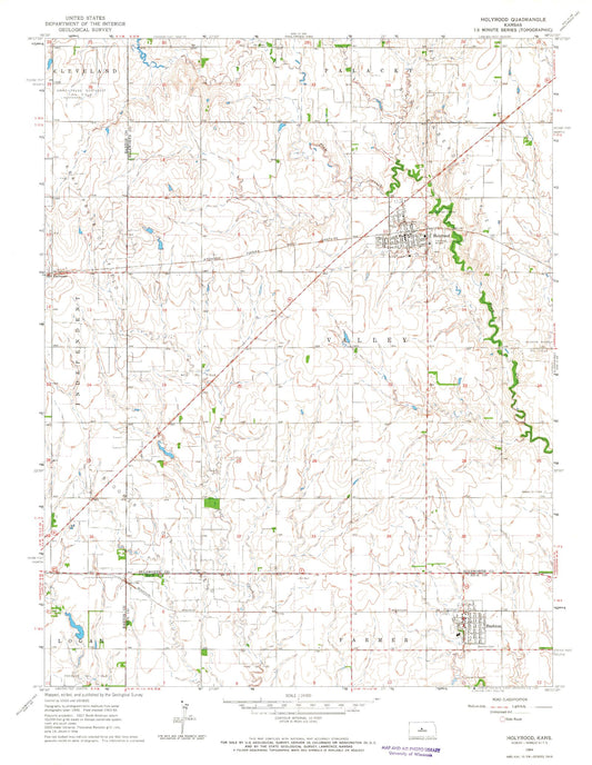 Classic USGS Holyrood Kansas 7.5'x7.5' Topo Map Image