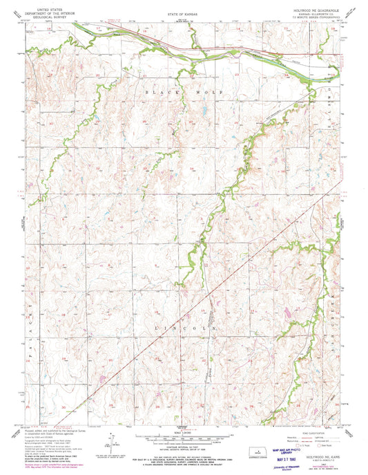 Classic USGS Holyrood NE Kansas 7.5'x7.5' Topo Map Image