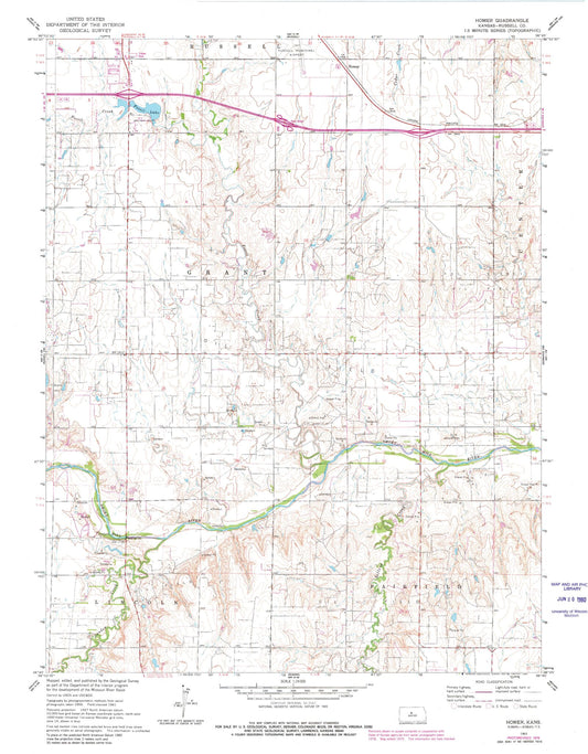 Classic USGS Homer Kansas 7.5'x7.5' Topo Map Image
