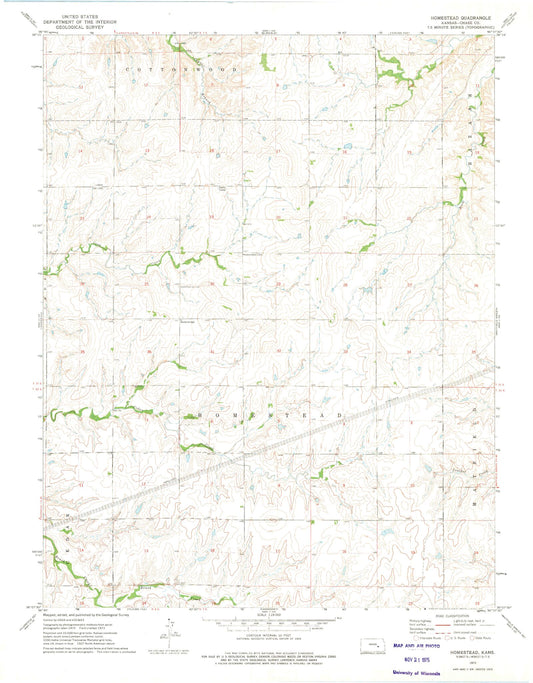 Classic USGS Homestead Kansas 7.5'x7.5' Topo Map Image
