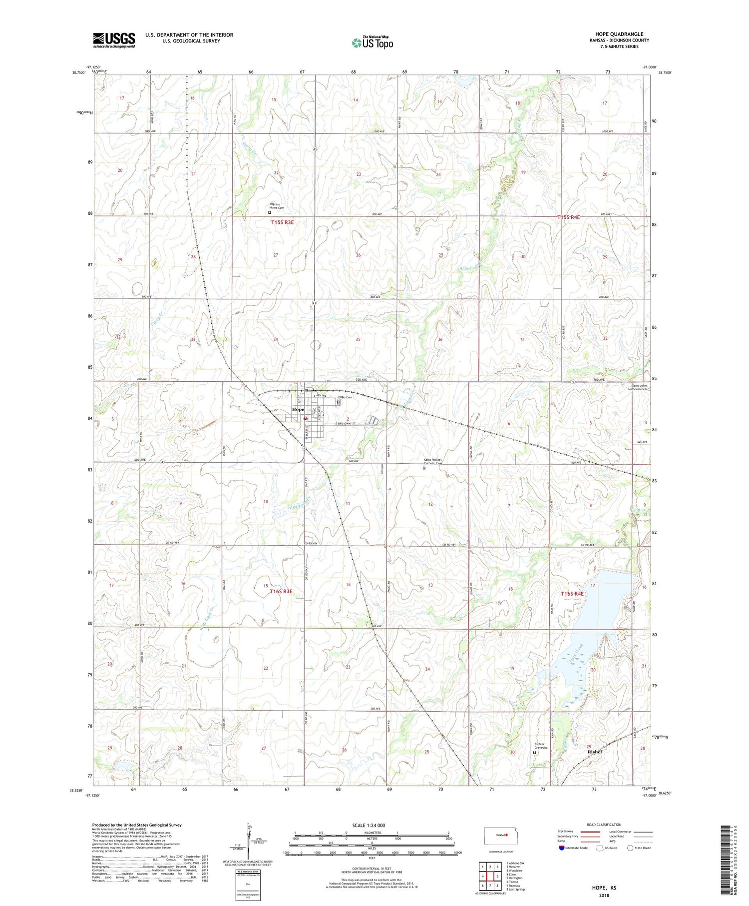 Hope Kansas US Topo Map Image