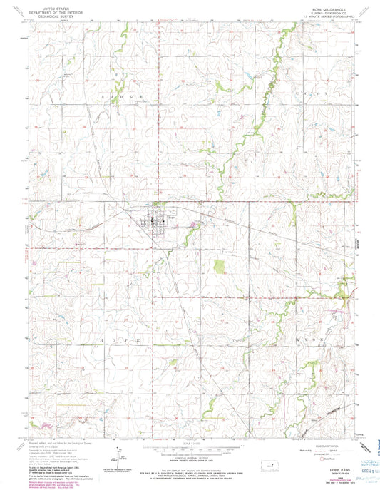 Classic USGS Hope Kansas 7.5'x7.5' Topo Map Image