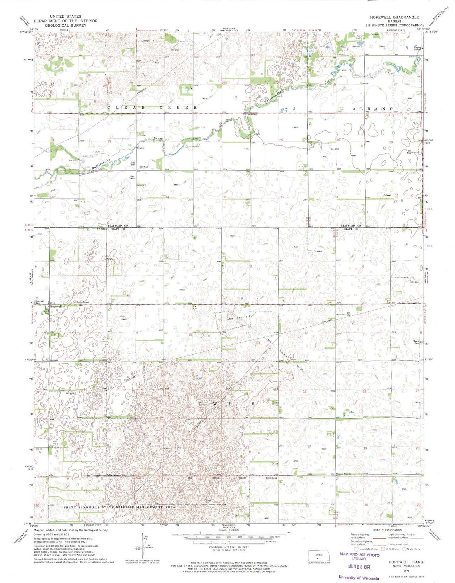 Classic USGS Hopewell Kansas 7.5'x7.5' Topo Map Image