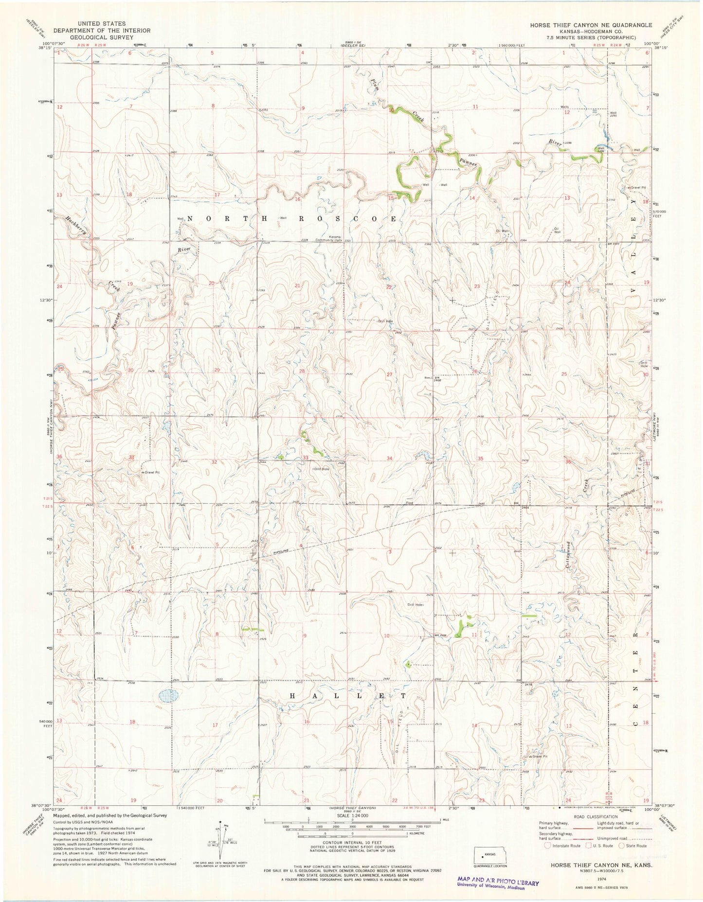 Classic USGS Horse Thief Canyon NE Kansas 7.5'x7.5' Topo Map Image