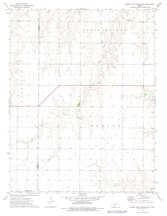 Classic USGS Horse Thief Canyon SW Kansas 7.5'x7.5' Topo Map Image