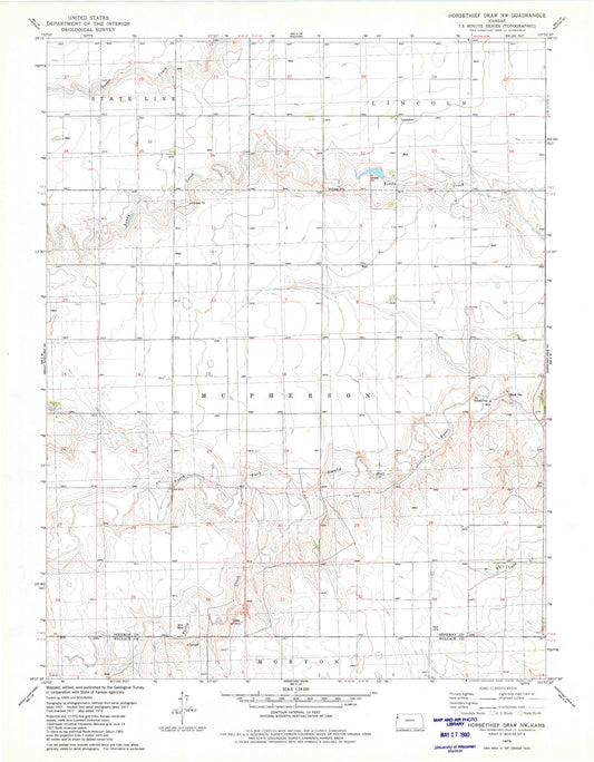 Classic USGS Horsethief Draw NW Kansas 7.5'x7.5' Topo Map Image